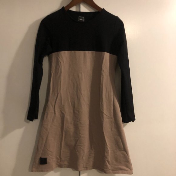 Numinou Women's Black Blush Brown Colorblock Dress Long SLeeve A-Line Size 8 B72 - Picture 1 of 16